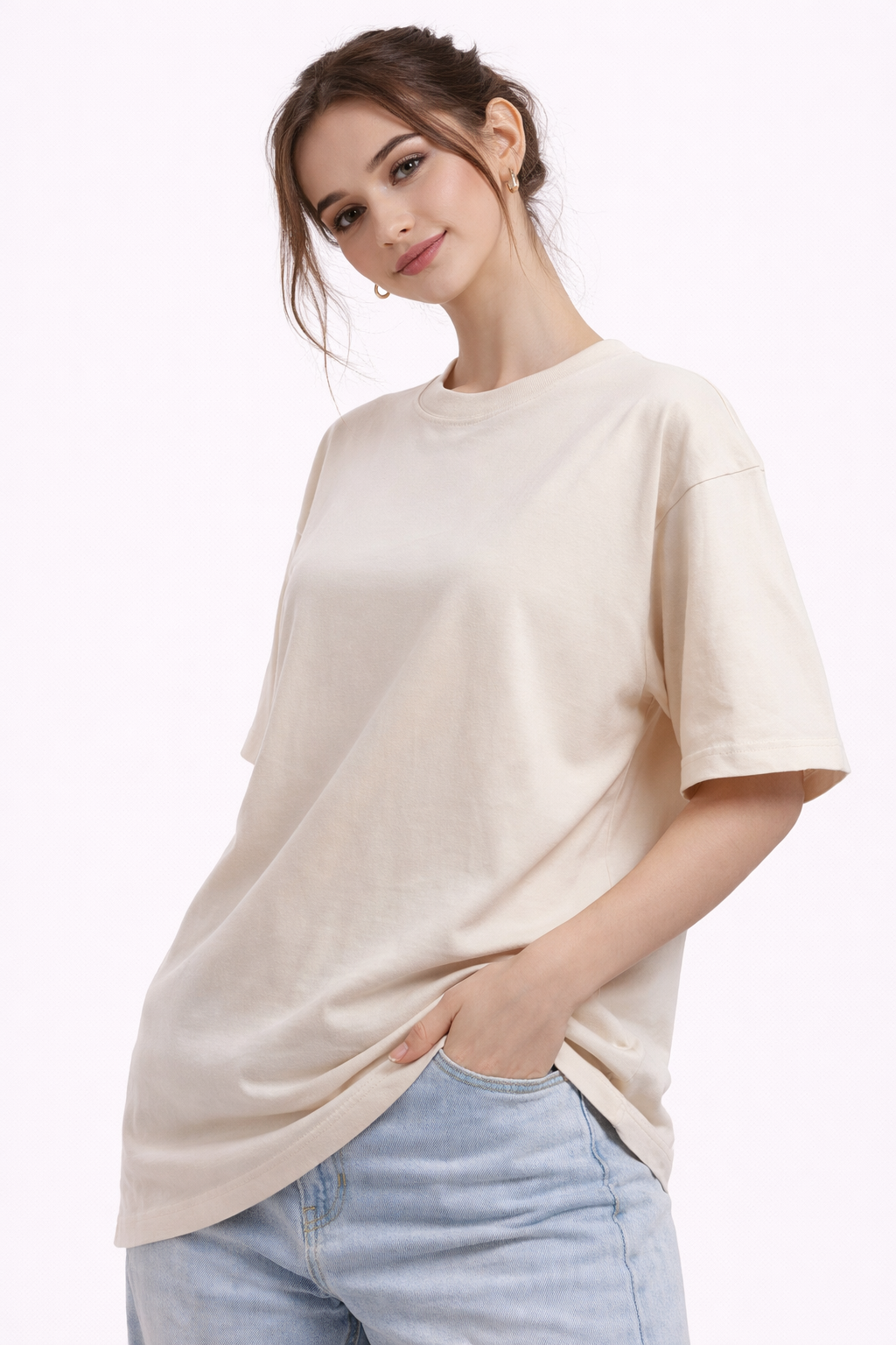 Customised Women - Oversized French Terry Cotton Plain T-Shirt
