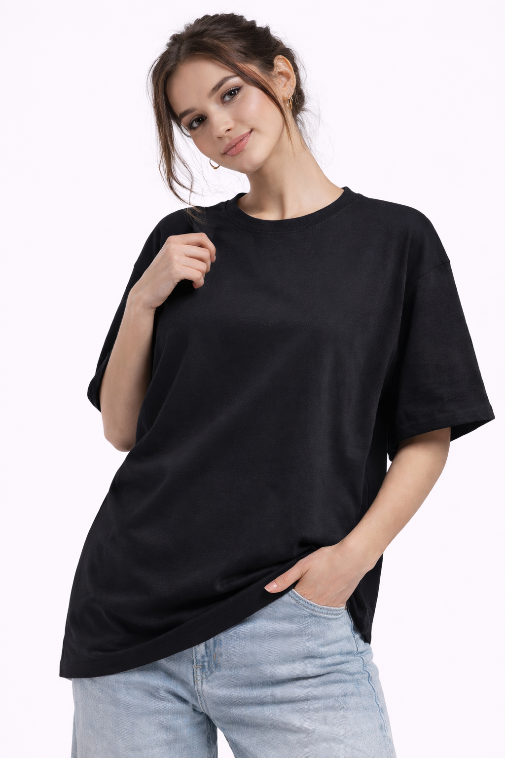 Customised Women - Oversized French Terry Cotton Plain T-Shirt