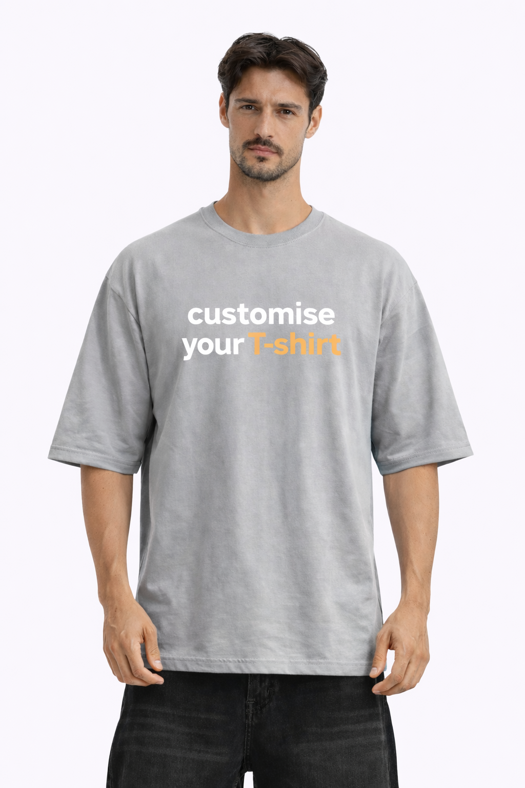 Customised Men - Oversized French Terry Cotton Plain T-Shirt