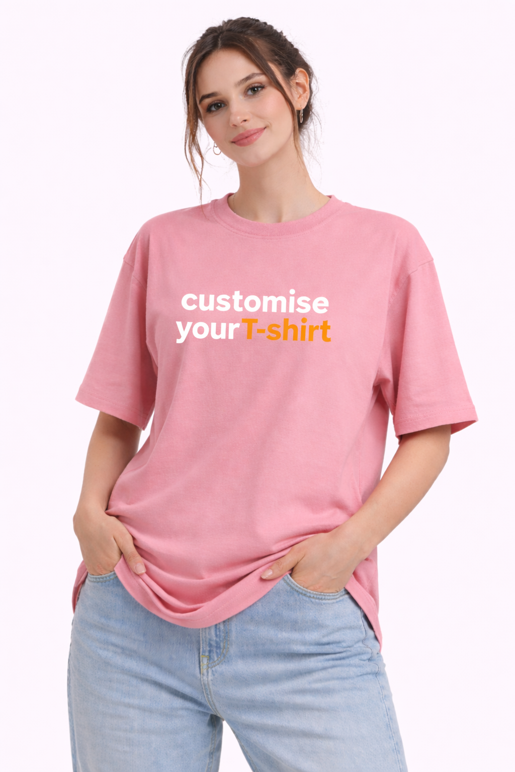 Customised Women - Oversized French Terry Cotton Plain T-Shirt
