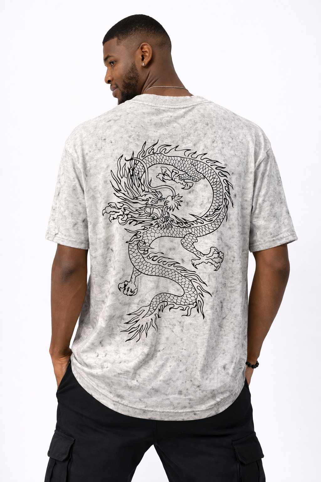 White Dragon | Limited Edition - Acid Wash Oversized French Terry Cotton T-Shirts