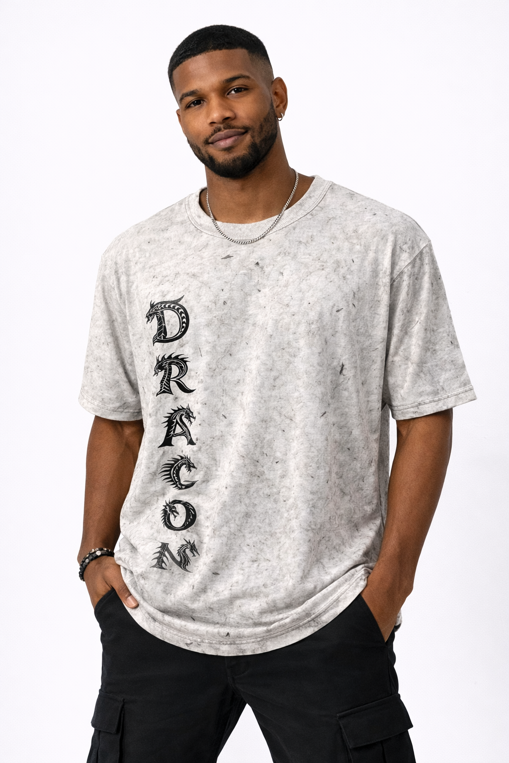White Dragon | Limited Edition - Acid Wash Oversized French Terry Cotton T-Shirts