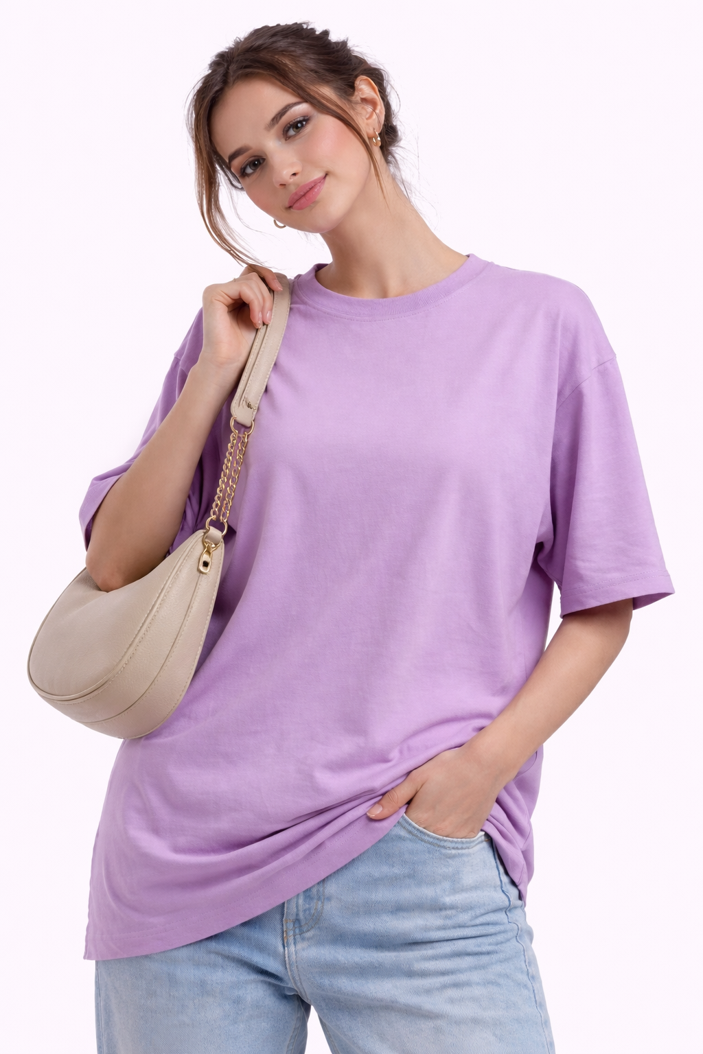 Customised Women - Oversized French Terry Cotton Plain T-Shirt