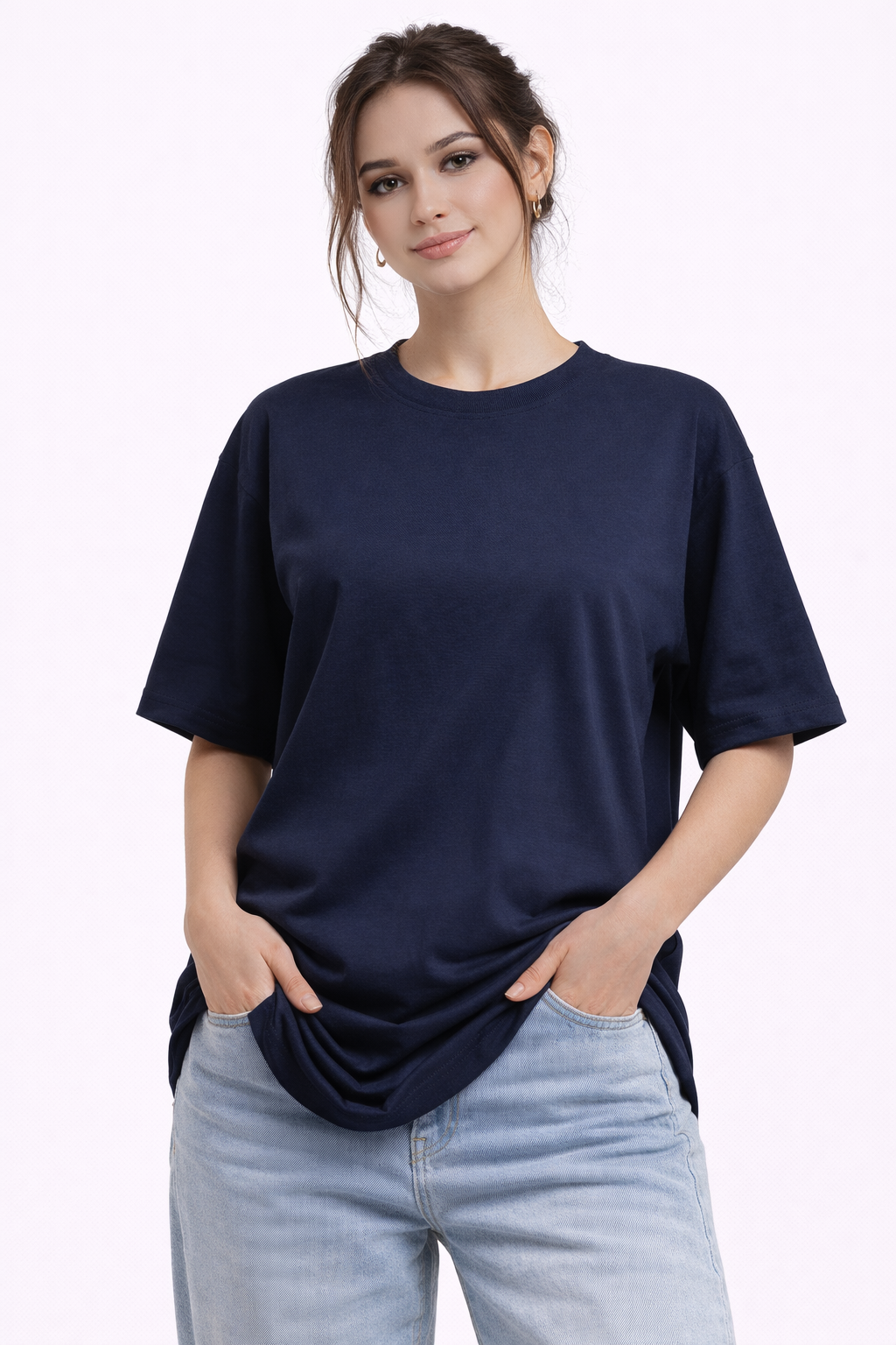 Customised Women - Oversized French Terry Cotton Plain T-Shirt