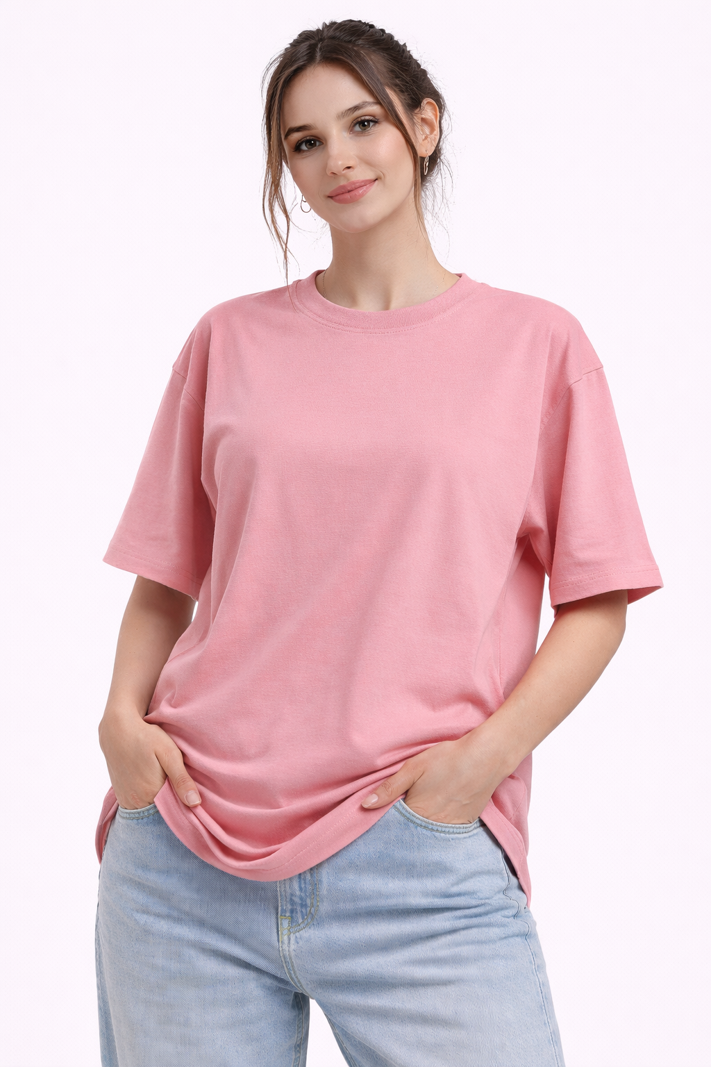 Customised Women - Oversized French Terry Cotton Plain T-Shirt