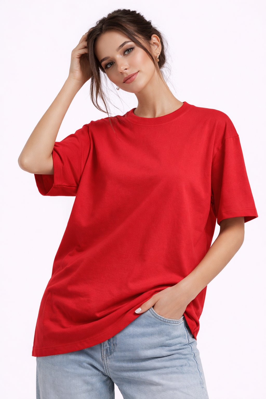 Customised Women - Oversized French Terry Cotton Plain T-Shirt