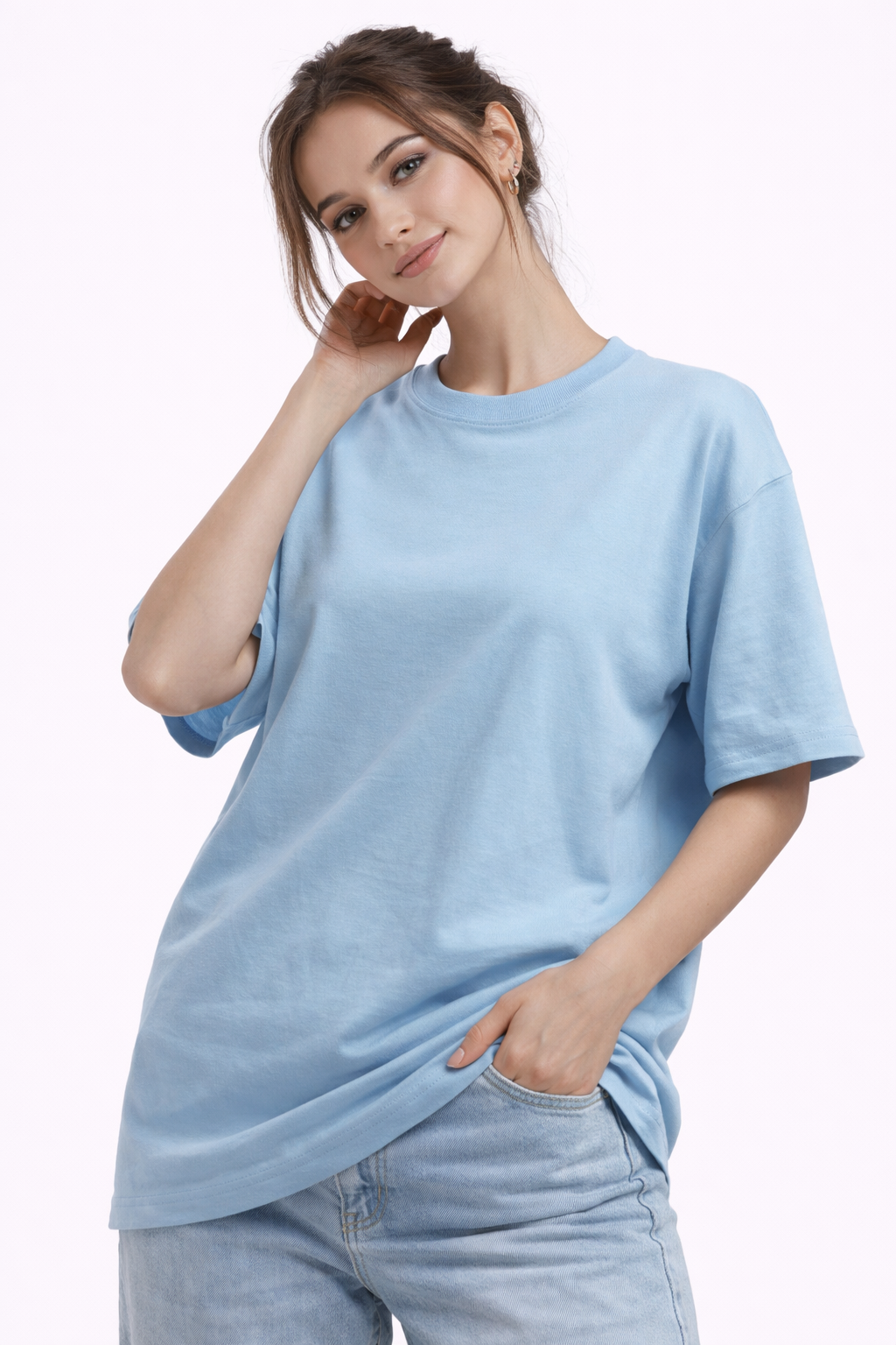 Customised Women - Oversized French Terry Cotton Plain T-Shirt
