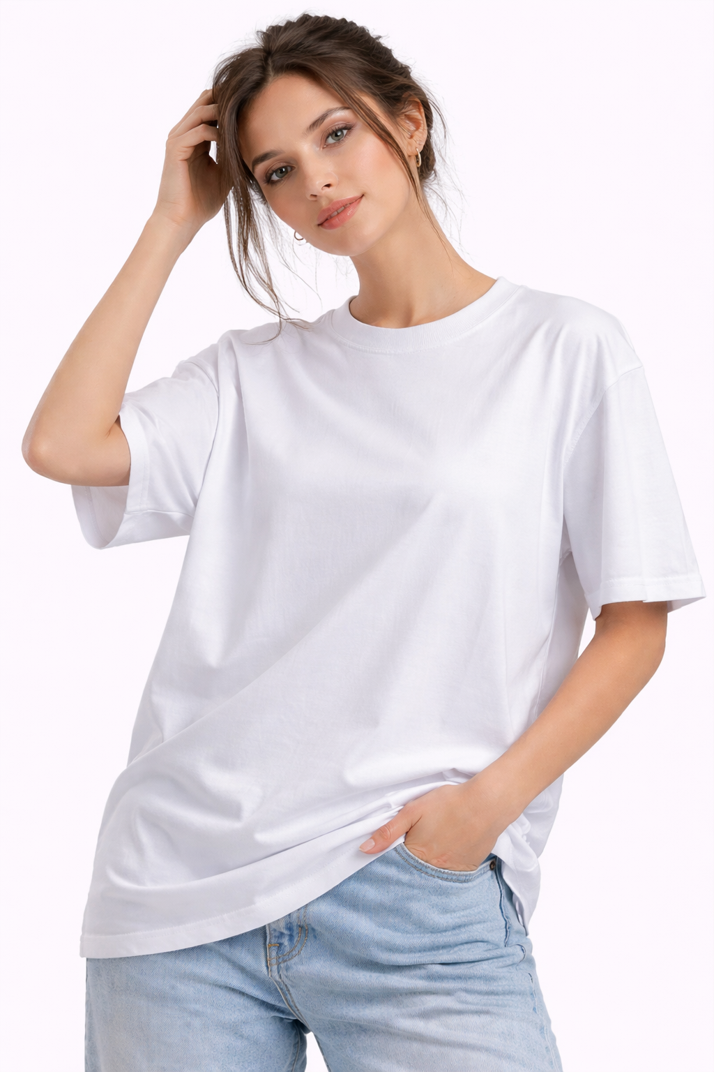 Customised Women - Oversized French Terry Cotton Plain T-Shirt
